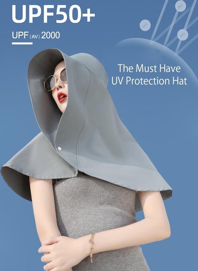Zhula Women Oversized Sun Cape Hat - Full Coverage UPF50+ Adjustable Design with Ponytail Hole, Wide Brim Neck Shoulder Shieldties (Black) - Image 2